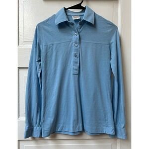 Leon Levin Women's Light Blue Long Sleeve Polo Shirt Cotton Small